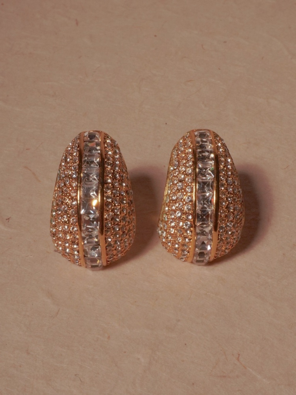 110. Vtg Pavé Crescent Clip Ons